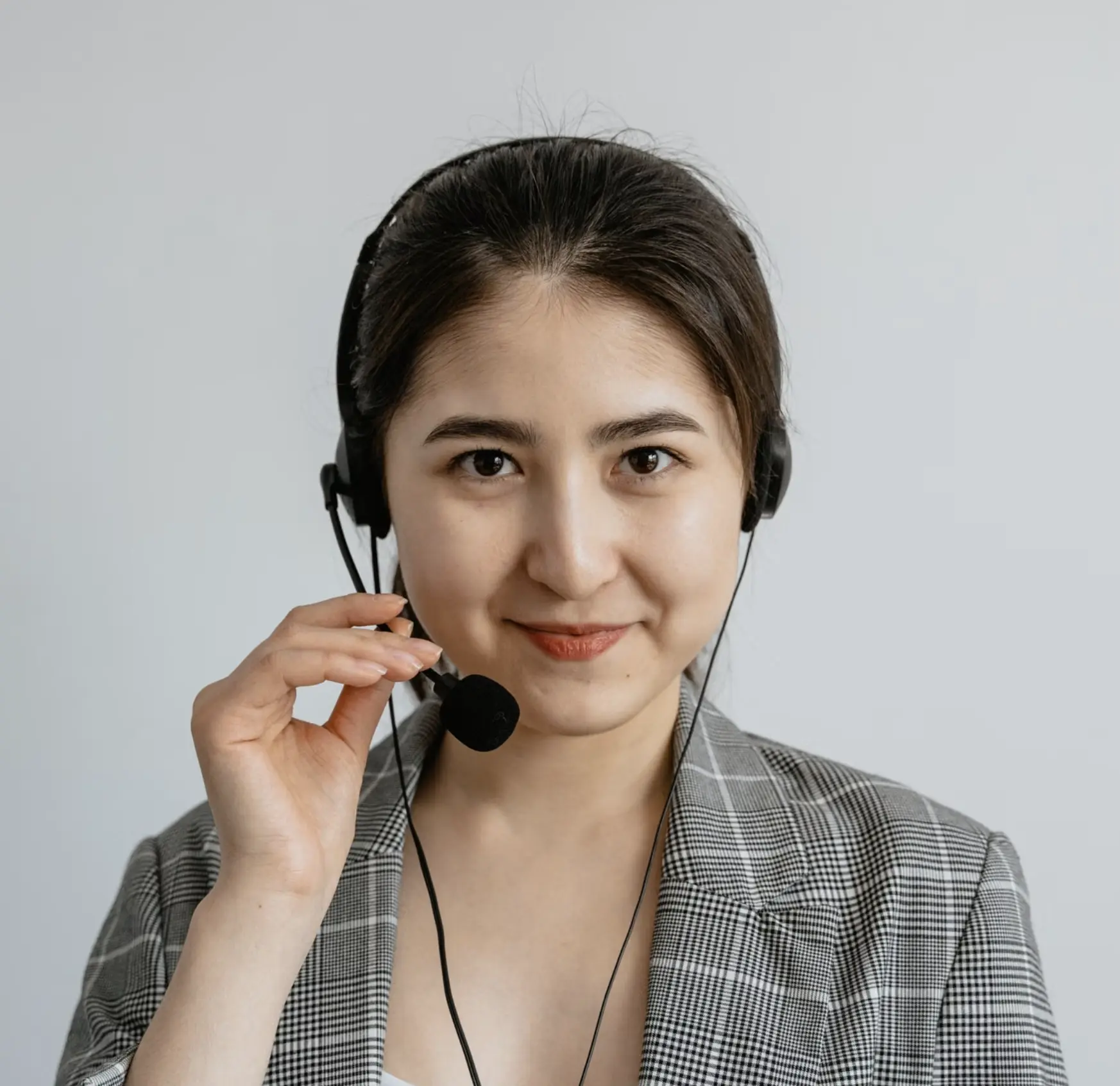 Customer support agent wearing a headset